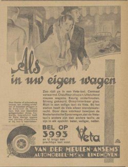 Advertentie voor VETA taxi's (bron: Eindhovensch Dagblad, 4 jan. 1935)