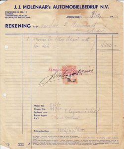 Rekening voor een Morris Ten (1946)
