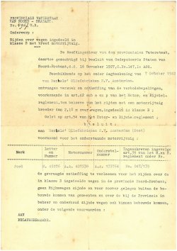 Ontheffing voor B-wegen, 1942